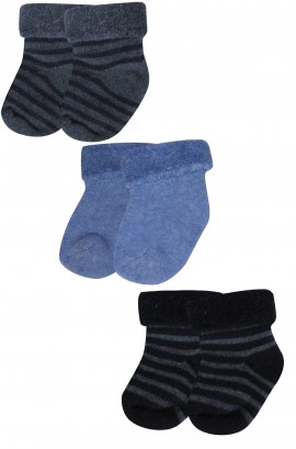 Βρεφικές κάλτσες. Σετ 3 ζεύγη πετσετέ με ελαστάν. Βαμβάκι 85%, Πολυέστερ 23%, Ελαστάν 2%