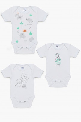 Βρεφικά εσώρουχα Animals. Συσκευασια 3 Κορμακια Unisex κοντό μανίκι, Βαμβακερα 100%