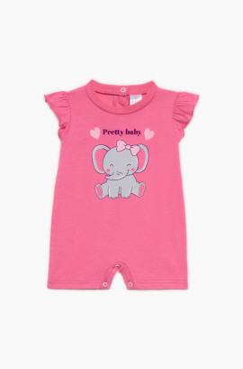 Βρεφικά φορμάκια. Φορμάκι τύπωμα Ελεφαντάκι, κοντό μανίκι, ψιλή πλέξη υφάσματος, βαμβακερό 100%