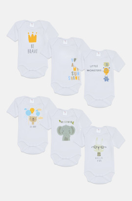 Βρεφικά εσώρουχα Monsters. Συσκευασια 6 Κορμακια Unisex κοντό μανίκι, Βαμβακερα 100%