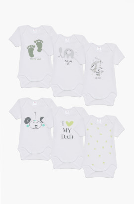 Βρεφικά εσώρουχα Night. Συσκευασια 6 Κορμακια Unisex κοντό μανίκι, Βαμβακερα 100%