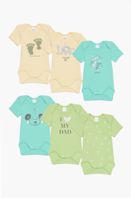 Βρεφικά εσώρουχα Good Night. Συσκευασια 6 χρωματιστά Κορμακια Unisex κοντό μανίκι, Βαμβακερα 100%