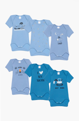 Βρεφικά εσώρουχα Mom. Συσκευασια 6 χρωματιστά Κορμακια κοντό μανίκι, Βαμβακερα 100%