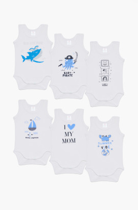 Βρεφικά εσώρουχα  Συσκευασια 6 κορμάκια Τιράντα, Βαμβακερα 100%