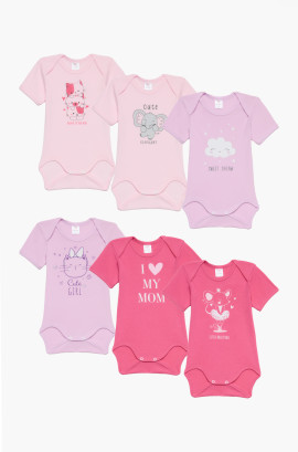 Βρεφικά εσώρουχα Sweet. Συσκευασια 6 χρωματιστά Κορμάκια κοντό μανίκι, Βαμβακερα 100%