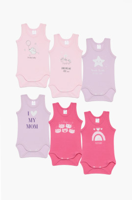 Βρεφικά εσώρουχα Star. Συσκευασια 6 Κορμάκια Τιράντα, Βαμβακερα 100%