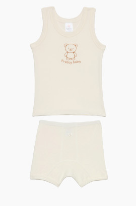 Βρεφικά εσώρουχα. Βαφτιστικό Σετ 2 Τεμαχια Αρκουδάκι, Βαμβακερα 100%