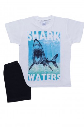 Παιδικές πυζάμες. Παιδικό σετ 2 τεμαχίων SHARK , ψιλή πλέξη υφάσματος, βαμβακερό 100%