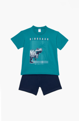 Παιδικές πυζάμες. Παιδικό σετ 2 τεμαχίων Dinosaur, ψιλή πλέξη υφάσματος, βαμβακερό 100%