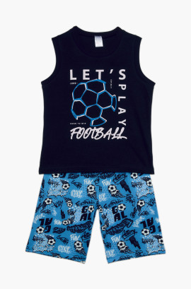 Παιδικές πυζάμες. Παιδικό σετ 2 τεμαχίων χωρίς μανίκι Football, ψιλή πλέξη υφάσματος, βαμβακερό 100%
