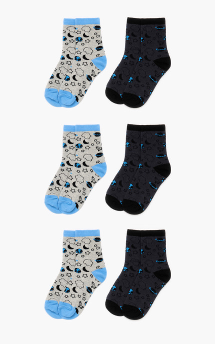 Παιδικές κάλτσες Πλανήτες, Συσκευασία 6 ζεύγη, με 2 χρώματα, Βαμβάκι 85%, Πολ.12%, ελαστάν 3%
