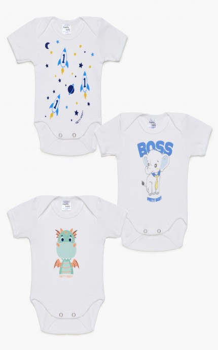 Βρεφικά εσώρουχα Rocket. Συσκευασια 3 Κορμακια κοντό μανίκι, Βαμβακερα 100%