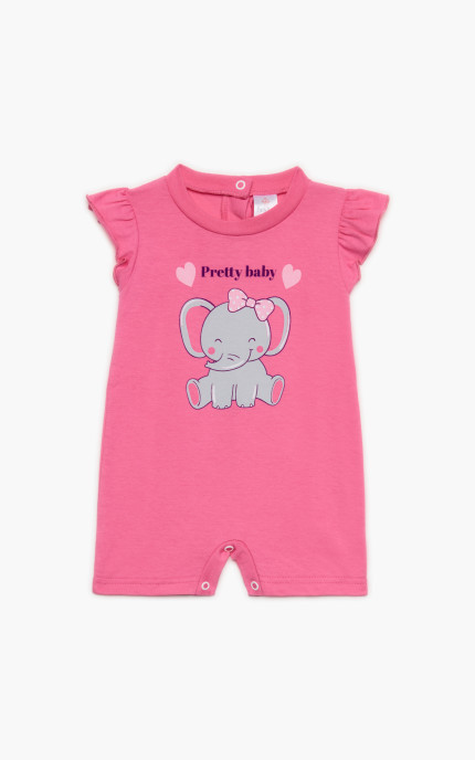 Βρεφικά φορμάκια. Φορμάκι τύπωμα Ελεφαντάκι, κοντό μανίκι, ψιλή πλέξη υφάσματος, βαμβακερό 100%