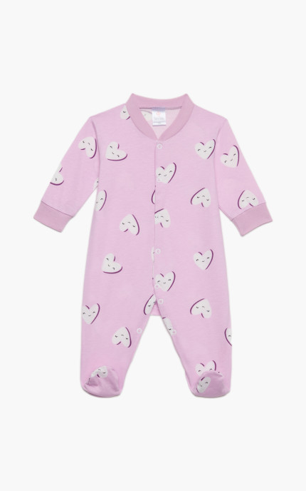 Βρεφικά φορμάκια. Φορμάκι τύπωμα Allover, μακρύ μανίκι, ψιλή πλέξη υφάσματος, βαμβακερό 100%