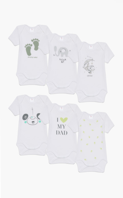 Βρεφικά εσώρουχα Night. Συσκευασια 6 Κορμακια Unisex κοντό μανίκι, Βαμβακερα 100%