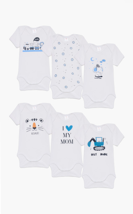 Βρεφικά εσώρουχα Roar. Συσκευασια 6 Κορμακια κοντό μανίκι, Βαμβακερα 100%