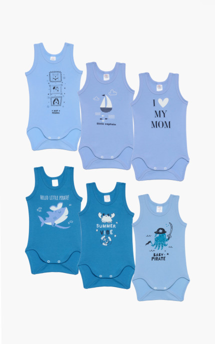 Βρεφικά εσώρουχα Summer Vibe. Συσκευασια 6 χρωματιστά κορμάκια Τιράντα, Βαμβακερα 100%