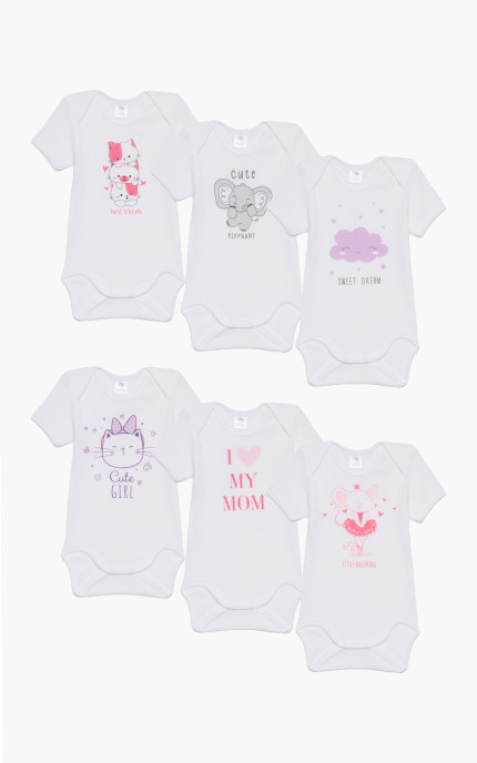 Βρεφικά εσώρουχα Cute. Συσκευασια 6 Κορμακια κοντό μανίκι, Βαμβακερα 100%
