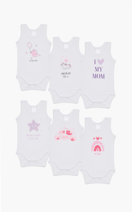 Βρεφικά εσώρουχα Dream. Συσκευασια 6 κορμάκια Τιράντα, Βαμβακερα 100%