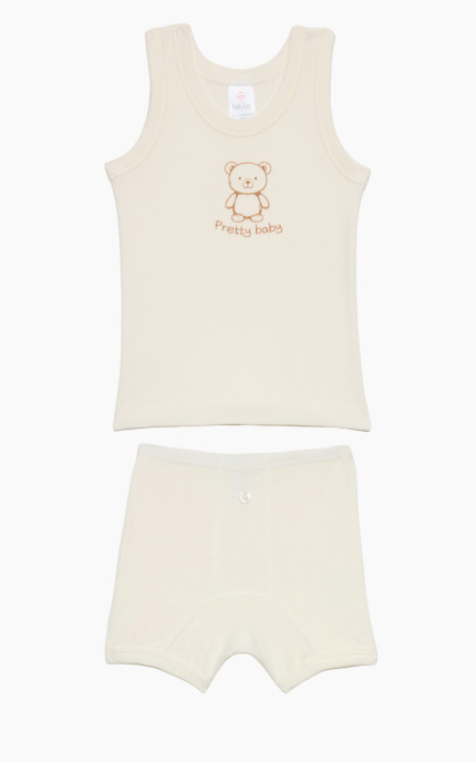 Βρεφικά εσώρουχα. Βαφτιστικό Σετ 2 Τεμαχια Αρκουδάκι, Βαμβακερα 100%