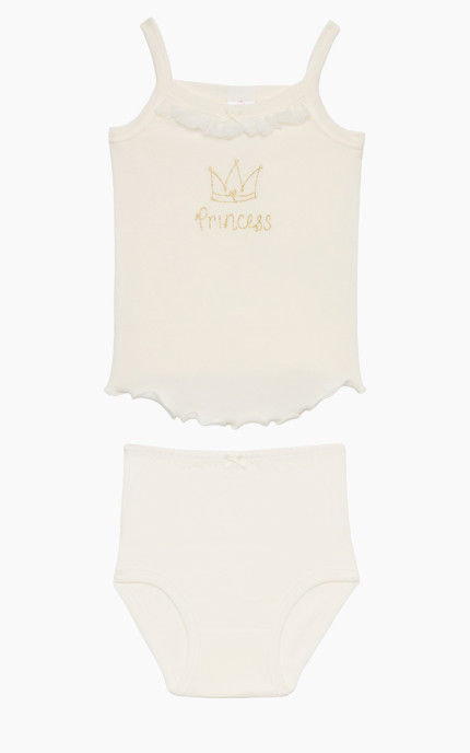 Βρεφικά εσώρουχα. Βαφτιστικό Σετ 2 Τεμαχια Princess, Βαμβακερα 100%