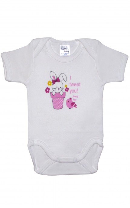 Συσκευασία 1 τεμαχίου. Βρεφικό κορμάκι Tweet you κοντο μανίκι. Βαμβακερό 100%