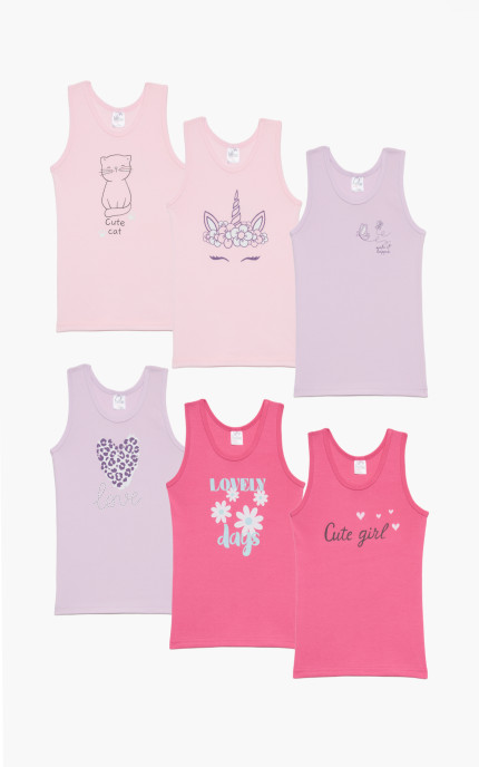 Παιδικά εσώρουχα. Συσκευασία 6 τεμαχίων. Παιδικά χρωματιστά φανελάκια τιράντα. Βαμβακερά 100%