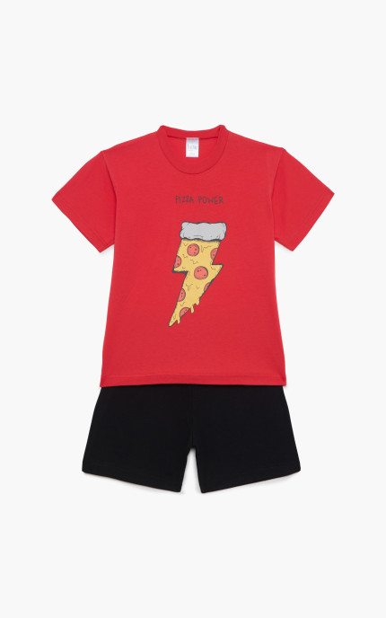 Παιδικές πυζάμες. Παιδικό σετ 2 τεμαχίων Pizza, ψιλή πλέξη υφάσματος, βαμβακερό 100%