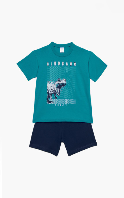 Παιδικές πυζάμες. Παιδικό σετ 2 τεμαχίων Dinosaur, ψιλή πλέξη υφάσματος, βαμβακερό 100%