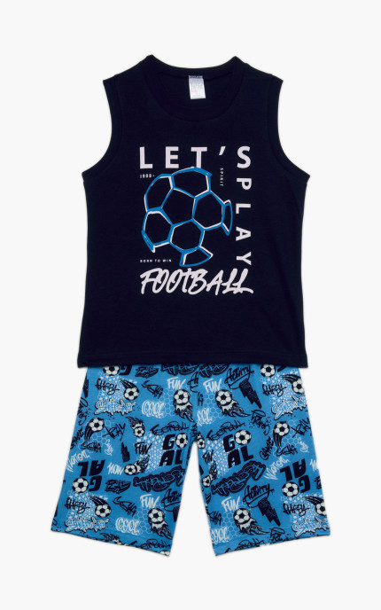 Παιδικές πυζάμες. Παιδικό σετ 2 τεμαχίων χωρίς μανίκι Football, ψιλή πλέξη υφάσματος, βαμβακερό 100%