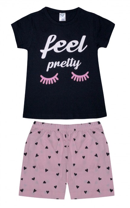 Παιδικές πυζάμες. Παιδικό σετ 2 τεμαχίων Feel Pretty, ψιλή πλέξη υφάσματος, βαμβακερό 100%