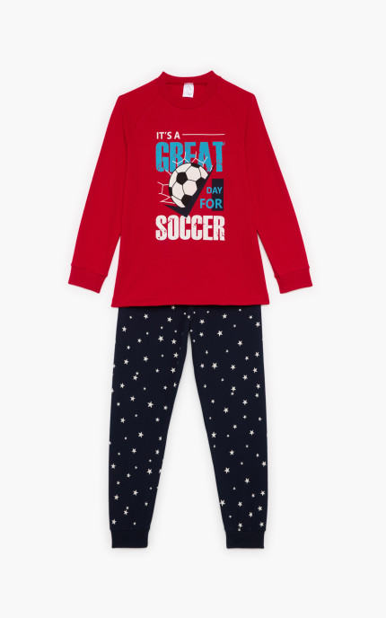 Παιδικές πυζάμες. Πυζάμα παιδική χειμερινή με τύπωμα Soccer , Bαμβακερή 100%