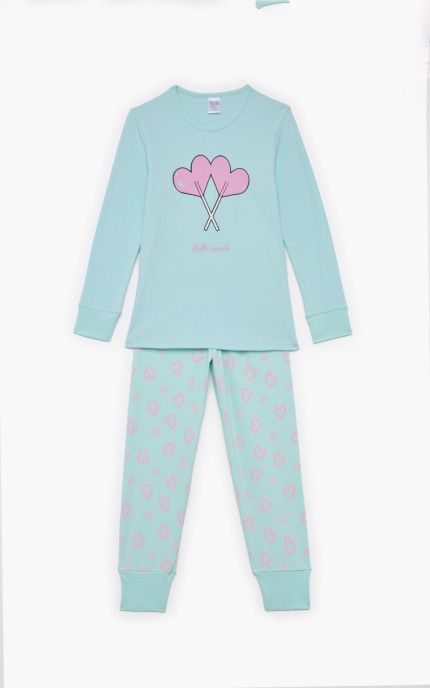 Παιδικές πυζάμες. Πυζάμα παιδική χειμερινή με τύπωμα Hello sweetie, Bαμβακερή 100%