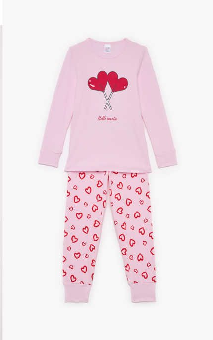 Παιδικές πυζάμες. Πυζάμα παιδική χειμερινή με τύπωμα Hello sweetie, Bαμβακερή 100%