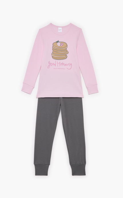 Παιδικές πυζάμες. Πυζάμα παιδική χειμερινή με τύπωμα Good Morning, Bαμβακερή 100%
