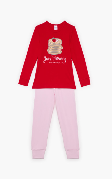 Παιδικές πυζάμες. Πυζάμα παιδική χειμερινή με τύπωμα Good Morning, Bαμβακερή 100%