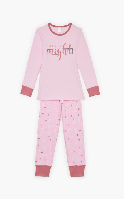 Παιδικές πυζάμες. Πυζάμα παιδική χειμερινή με τύπωμα Ladies Night, Bαμβακερή 100%