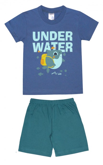 Βρεφικές πυζάμες. Βρεφικό / Παιδικό σετ 2 τεμαχίων Underwater ,ψιλή πλέξη υφάσματος, Βαμβακερό 100%