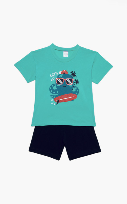 Βρεφικές πυζάμες. Βρεφικό / Παιδικό σετ 2 τεμαχίων Let's Go, ψιλή πλέξη υφάσματος, Βαμβακερό 100%