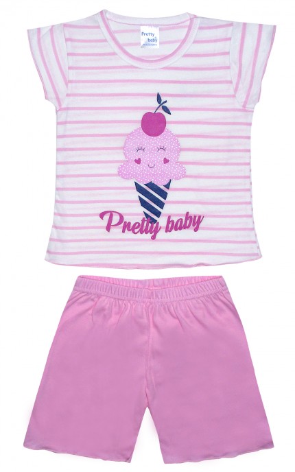 Βρεφικές πυζάμες. Βρεφικό σετ 2 τεμαχίων Ice Cream, ψιλή πλέξη υφάσματος, Βαμβακερό 100%