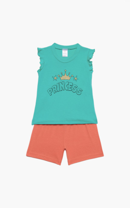 Βρεφικές πυζάμες. Βρεφικό / Παιδικό σετ 2 τεμαχίων Princess, ψιλή πλέξη υφάσματος, Βαμβακερό 100%