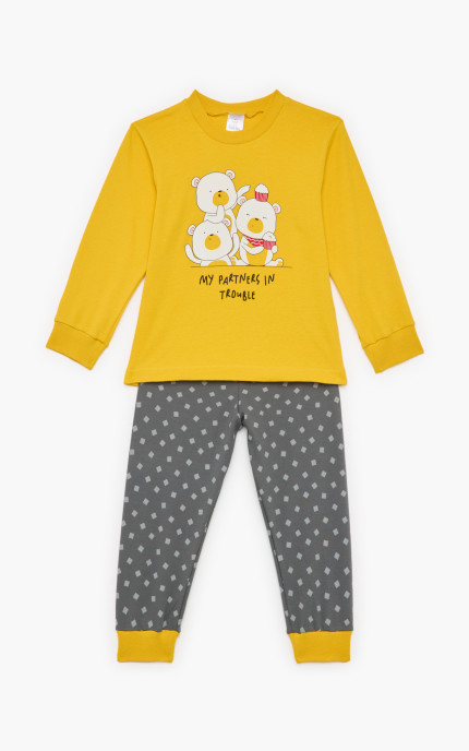 Πυζάμα βρεφική - παιδική χειμερινή με τύπωμα Trouble, Bαμβακερή 100%