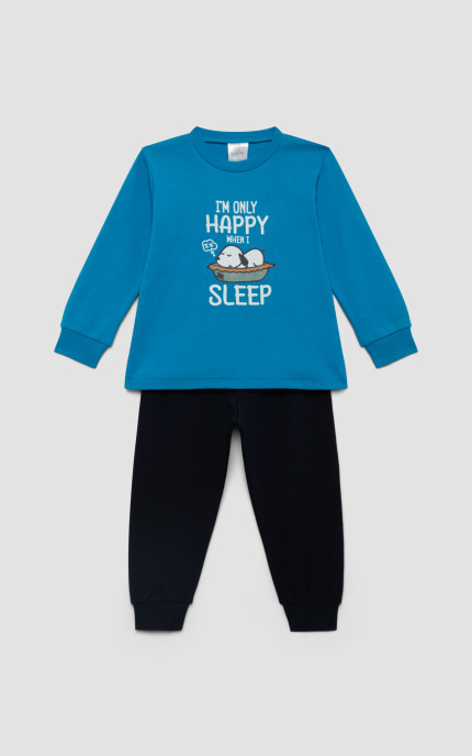 Πυζάμα βρεφική χειμερινή με τύπωμα Sleep, Bαμβακερή 100%