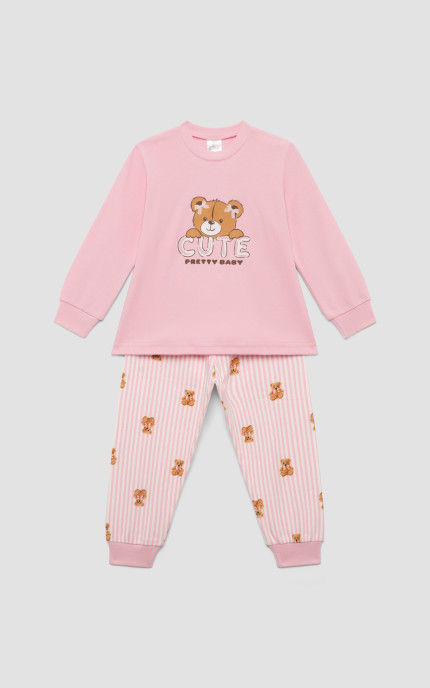 Πυζάμα Βρεφική  χειμερινή με τύπωμα Cute, Βαμβακερή 100%