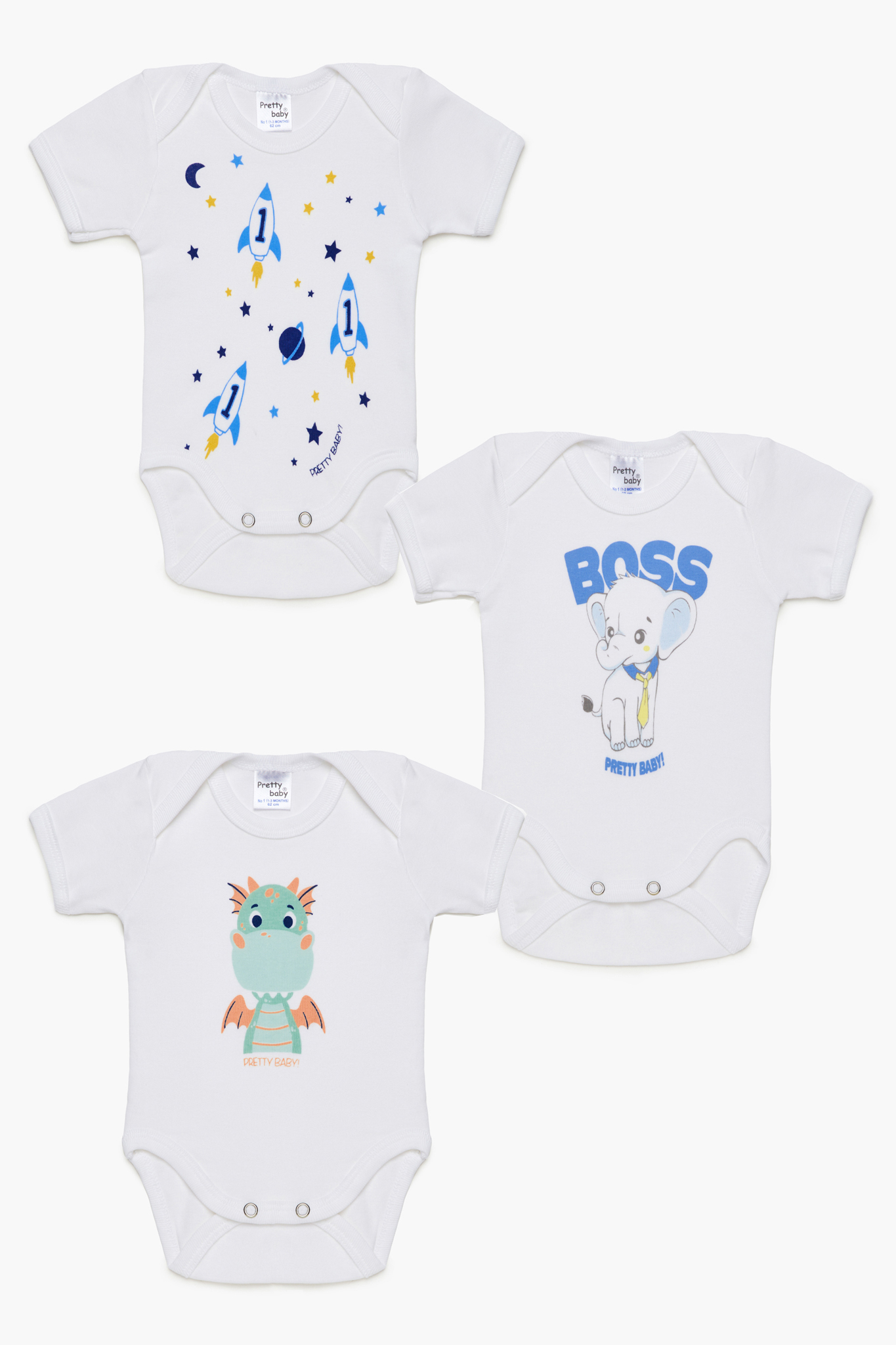 Βρεφικά εσώρουχα Rocket. Συσκευασια 3 Κορμακια κοντό μανίκι, Βαμβακερα 100%