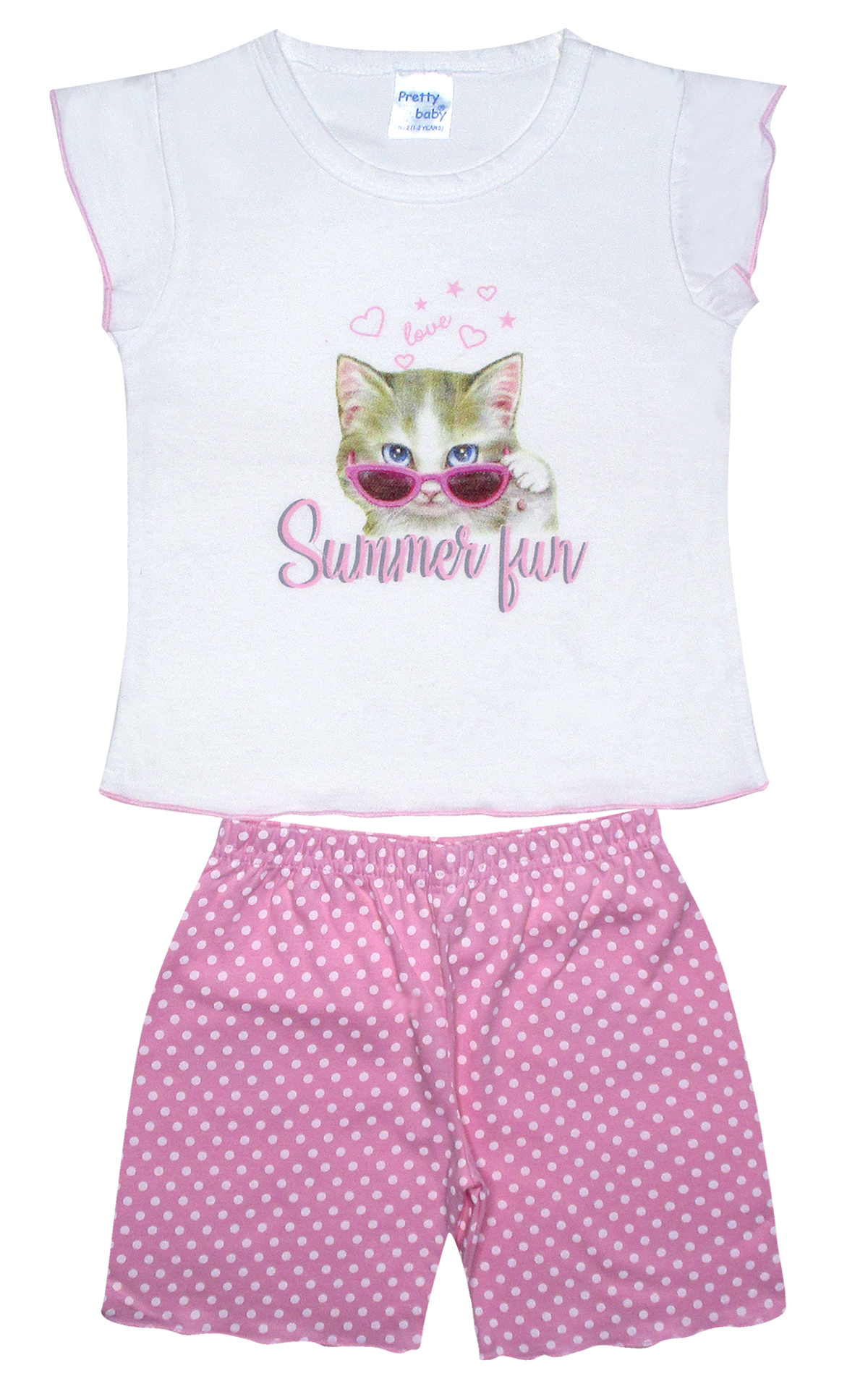 Βρεφικές πυζάμες. Βρεφικό & Παιδικό σετ 2 τεμαχίων Summer Cat, ψιλή πλέξη υφάσματος, Βαμβακερό 100%